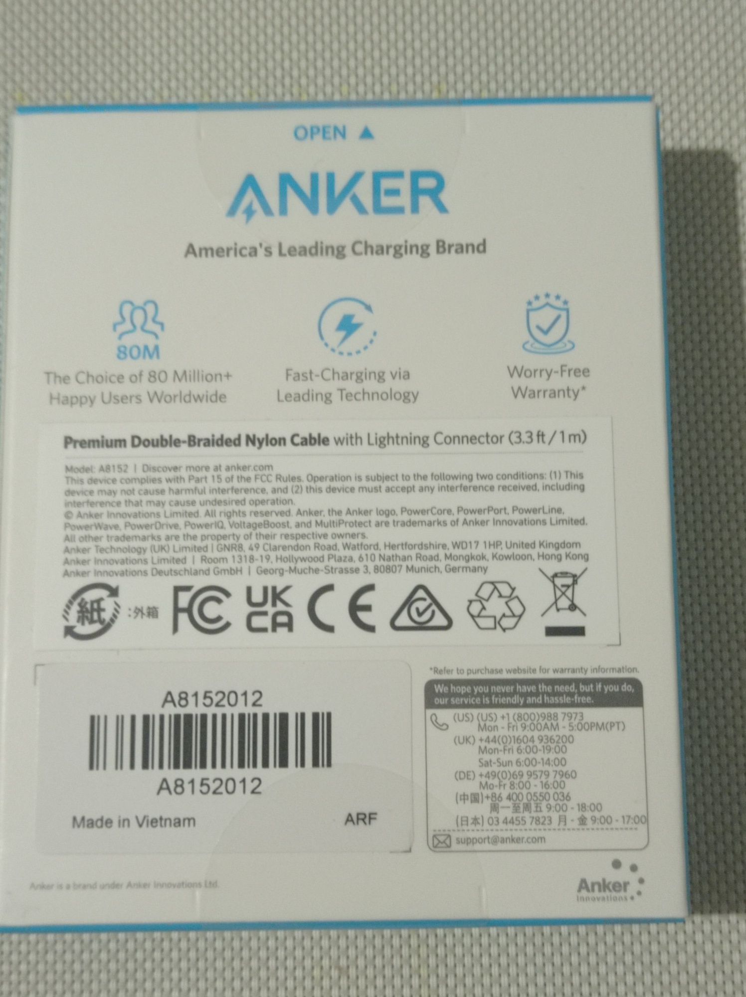 Кабель Anker  USB A - Lightning. (iPhone) 1 метр (А8152012)
