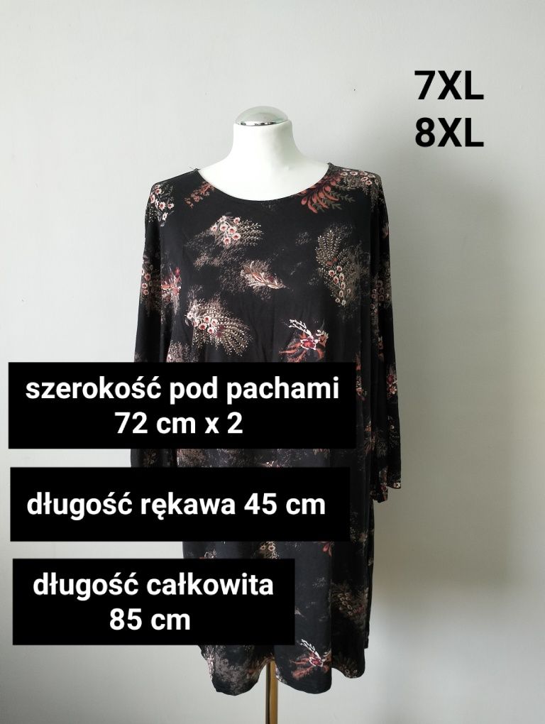 Tunika Plus Size, wzór kwiatowy, 7XL, 8XL.