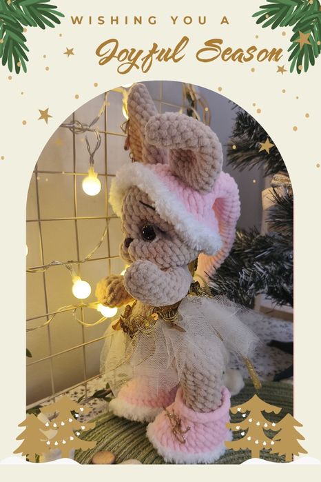 Króliczek świąteczny, maskotka szydełkowa