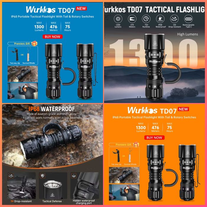 Фонарик Wurkkos HD12, HD50, TS12, TS30, TS32, TD07, TD04