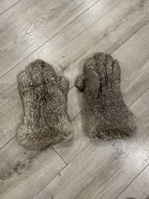 Futro + skóra rekawiczki vintage miś skórzane