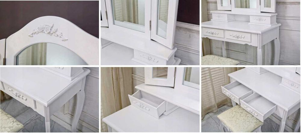 Toaletka kosmetyczna z lustrem TL04 biała + taboret