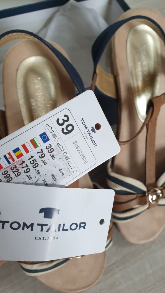 Buty sandały damskie skórzane oryginalne Tom Tailor roz 39 beż granat