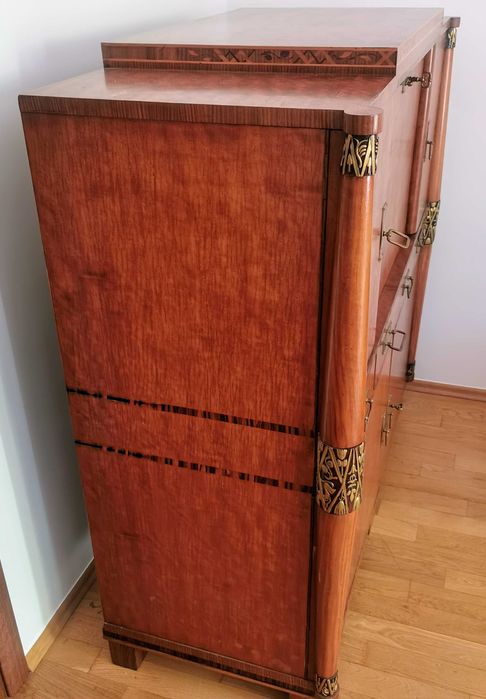Piękny drewniany kredens Art Deco, intarsjowany. ponadstuletni