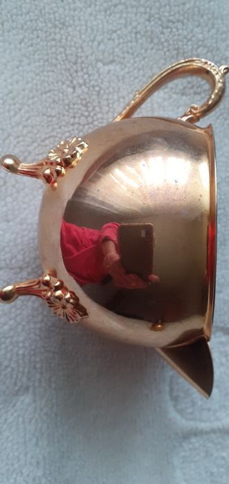 Набор сервиз чайник сахарница сливочник на ножках мельхиор золочение Б