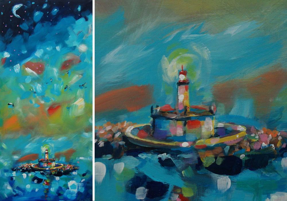 Pintura - Paisagem. Farol do Bugio. Acrílico sobre tela.