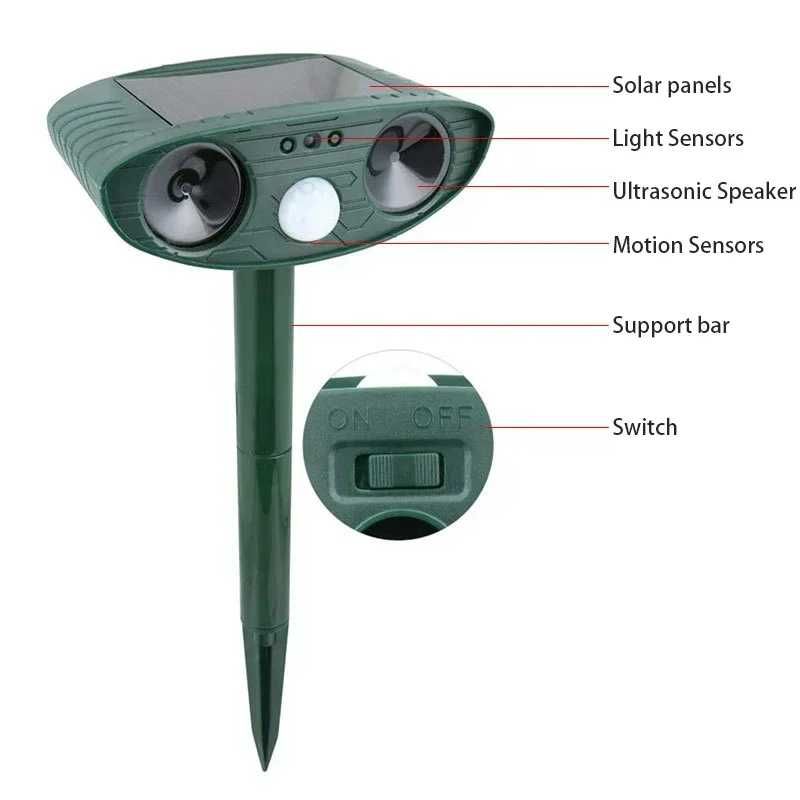 Ultrasonic X2 Садовый уличный отпугиватель собак, лисиц, птиц и змей