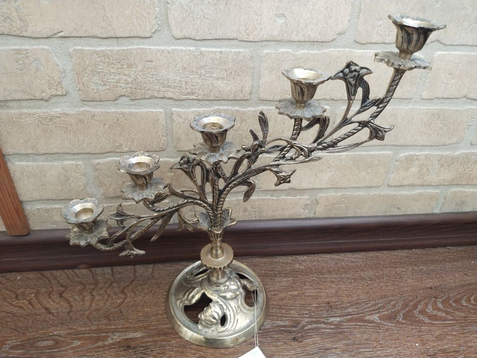 Канделябр на пять свечей латунь.