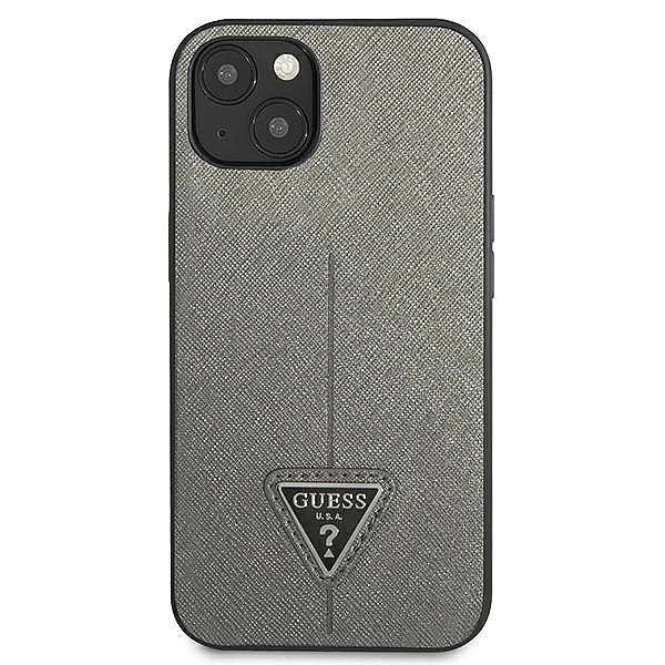 Etui Guess Saffiano Triangle Logo na iPhone 13 mini - srebrne