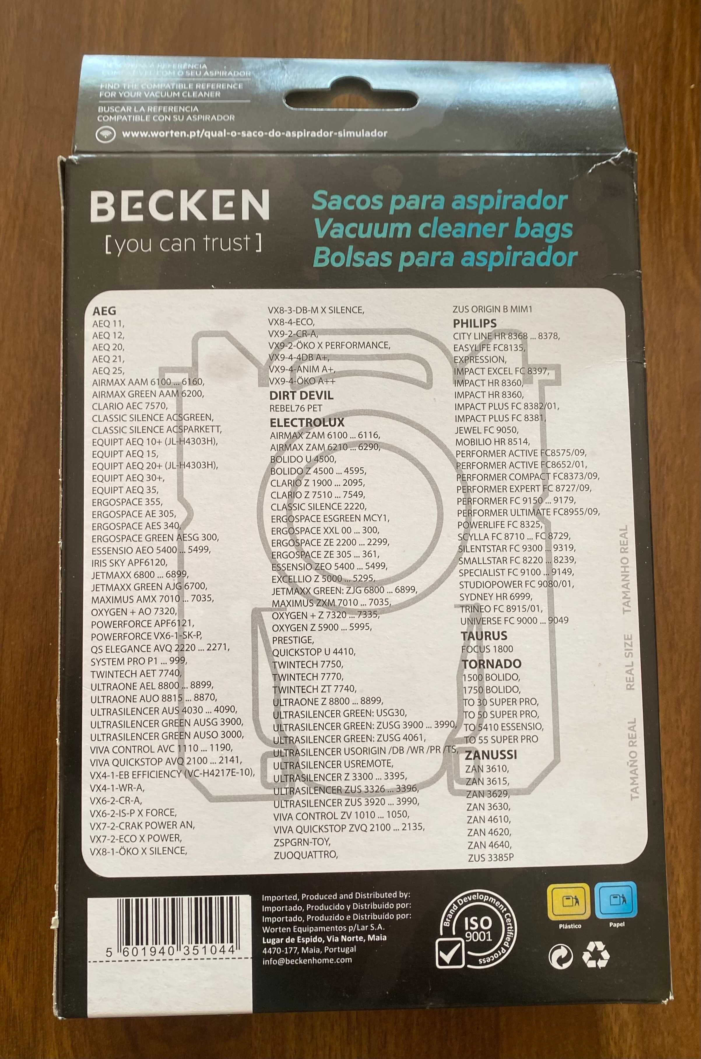 Sacos para aspirador Becken da Worten com referência 617