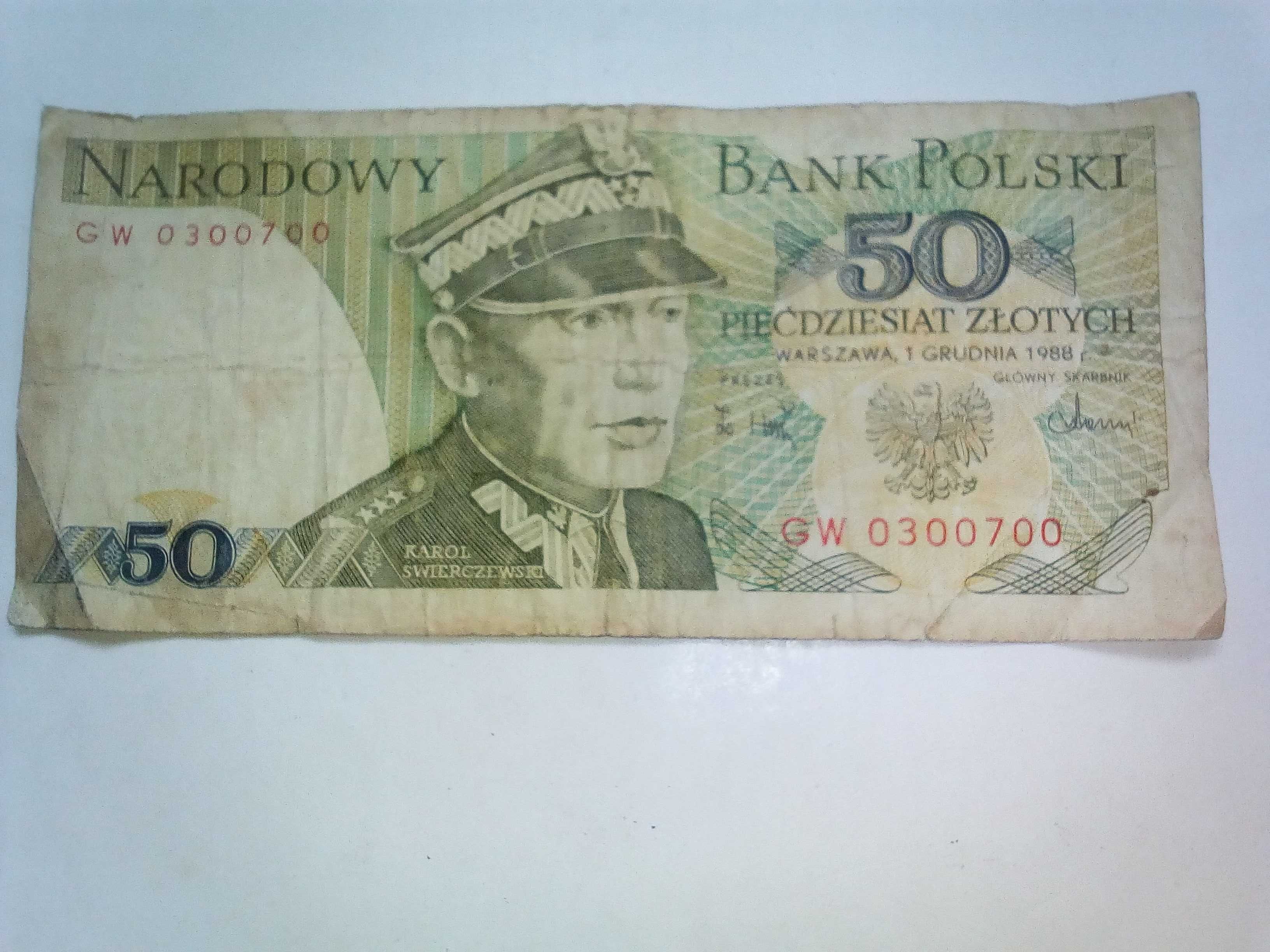 Banknot 50 zł z 1988 roku (ciekawy numer)