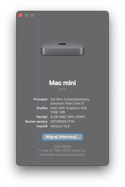 Mac mini 2018 Model A1993 + klawiatura A1314