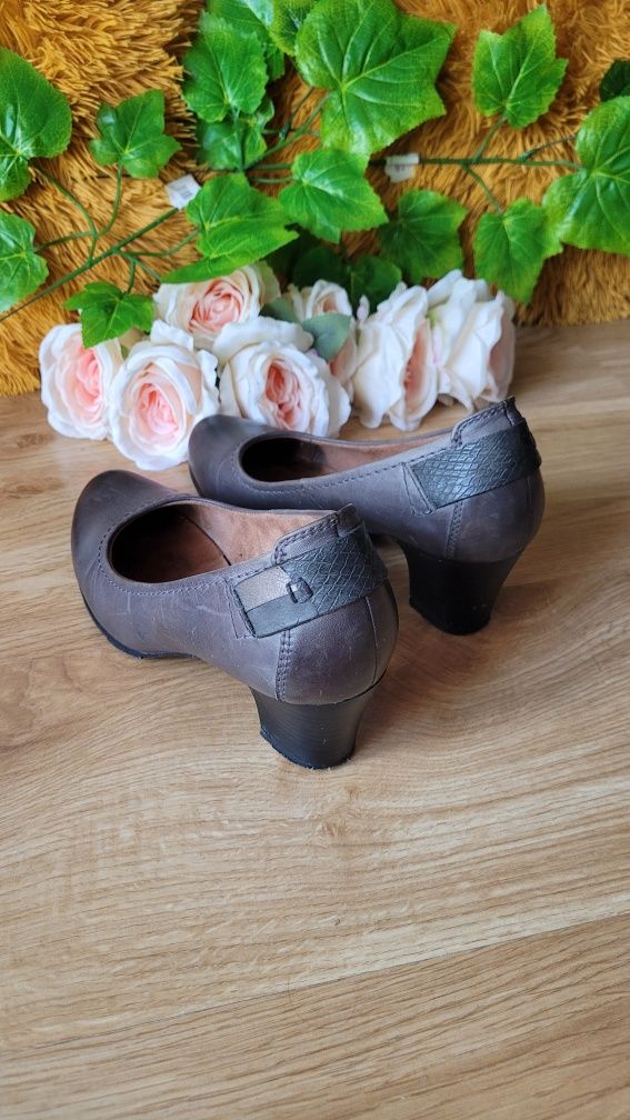 Buty na obcasie szare niski szeroki obcas słupek Medicus rozmiar 38,5