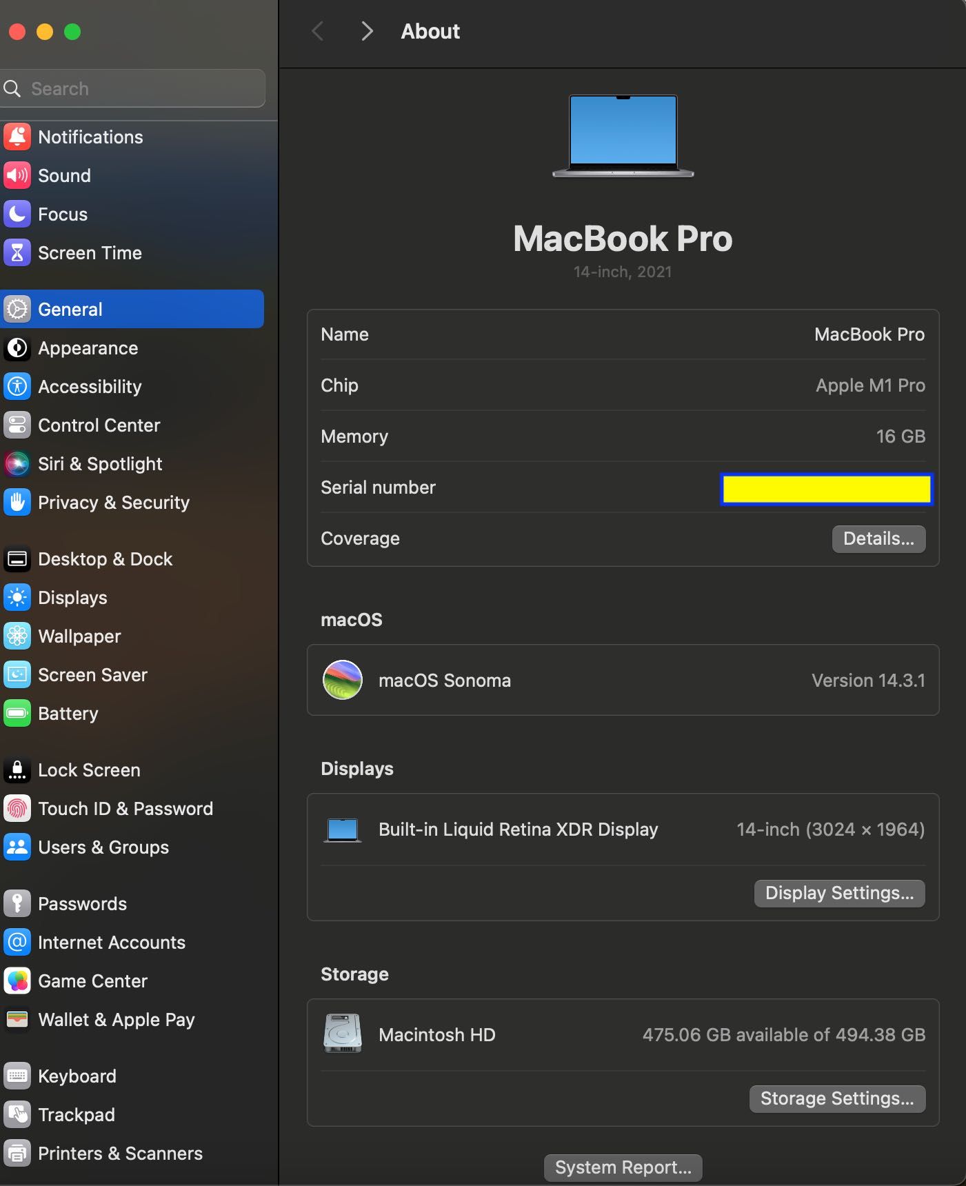 MacBook PRO 14 2021 Space Gray MKGP3 8 CPU/ 14 GPU/ 16 RAM/ 512 MDM