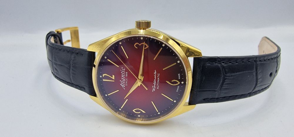 Atlantic Worldmaster Art Deco Automatic - szafir, skóra - Gold + Red