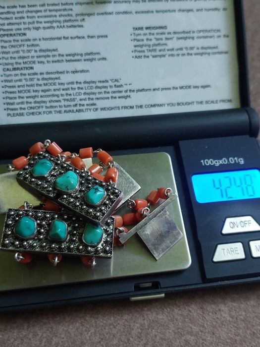 Stara bransoletka srebro koral I turkusy