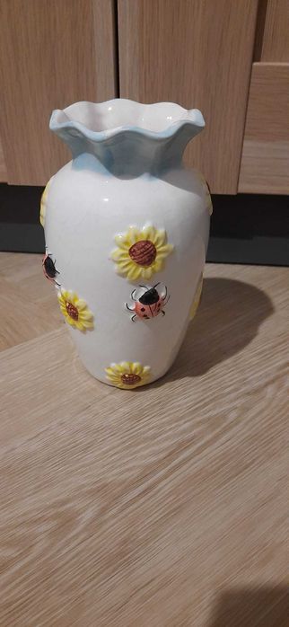 Wazon Słoneczniki Biedronki / Ceramika 3D / Vintage Lata 90.