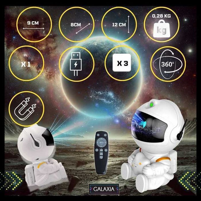 Projektor Gwiazd ASTRONAUTA Dla Dzieci Lampka Nocna Rzutnik Laserowy