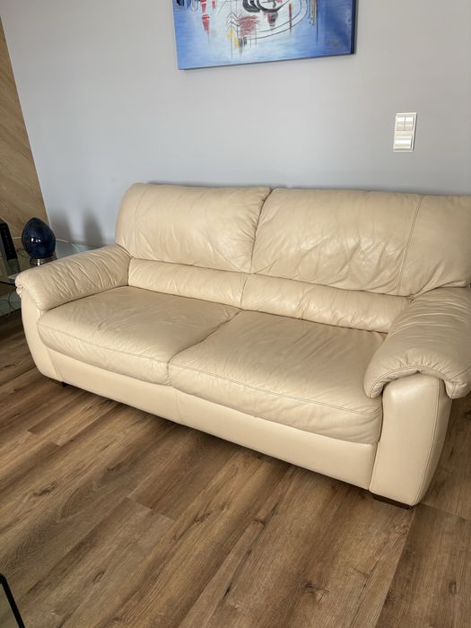 Sofá de pele 3 lugares beje Divani & Divani