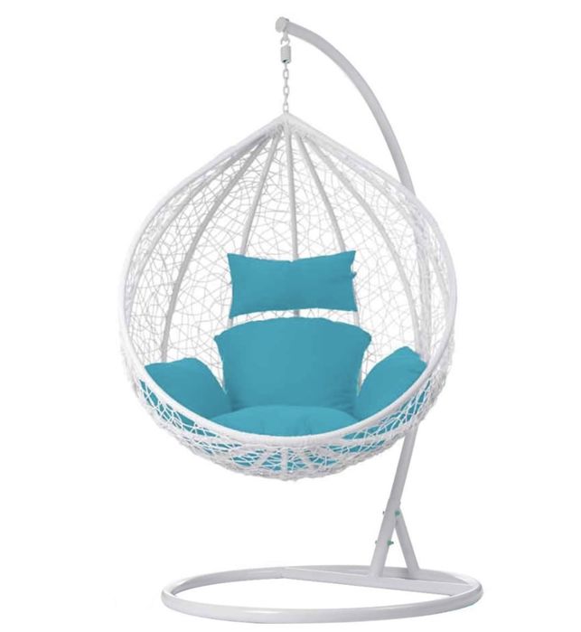 Fotel wiszący XL kokon huśtawka biały poduszki technorattan