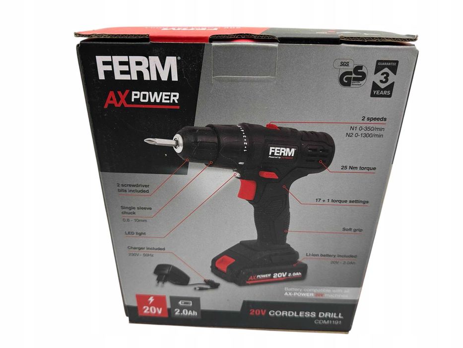 Wkrętarka akumulatorowa Ferm AX-POWER CDM1191 20 V 2.0 Ah + aku + ład