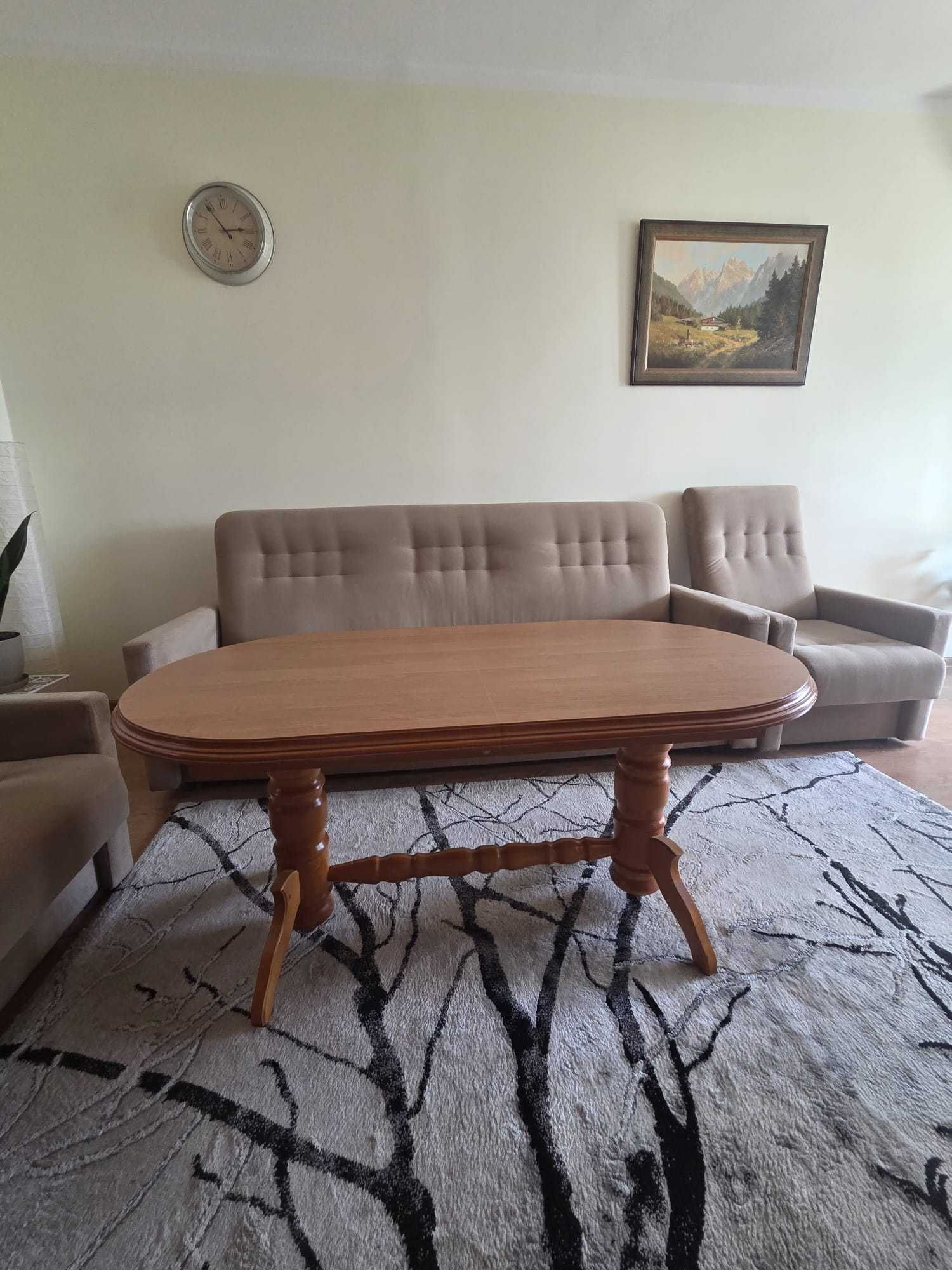 Zestaw Mebli Rozkładana Sofa + Dwa Fotele + Ława + Dwa Pufy