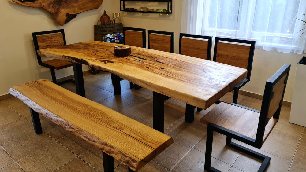 Stół z litego drewna z naturalną krawędzią monolit dębu jesionu klonu