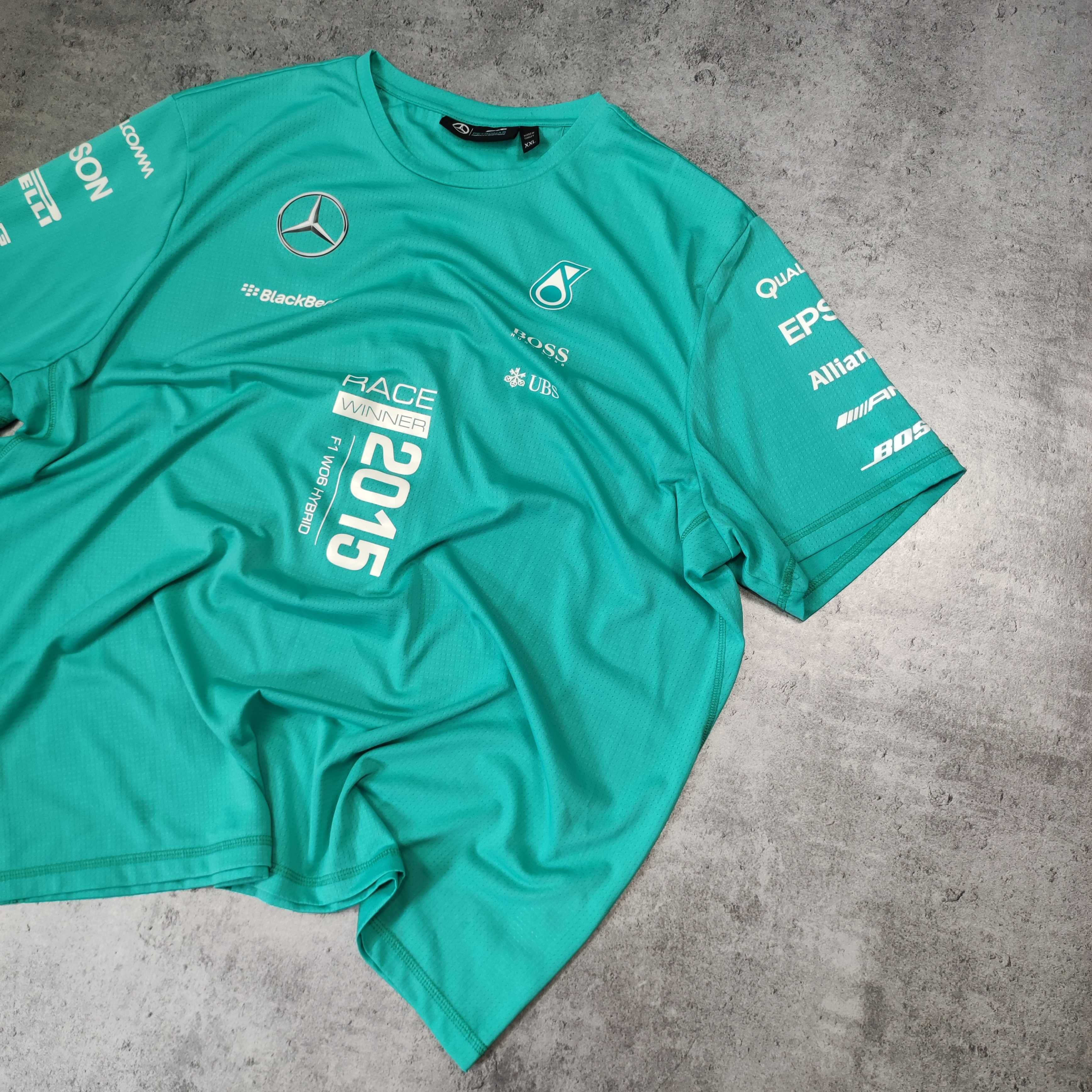 MĘSKA PREMIUM Koszulka Mercedes Benz AMG Petronas Boss Wyścig F1 Logo