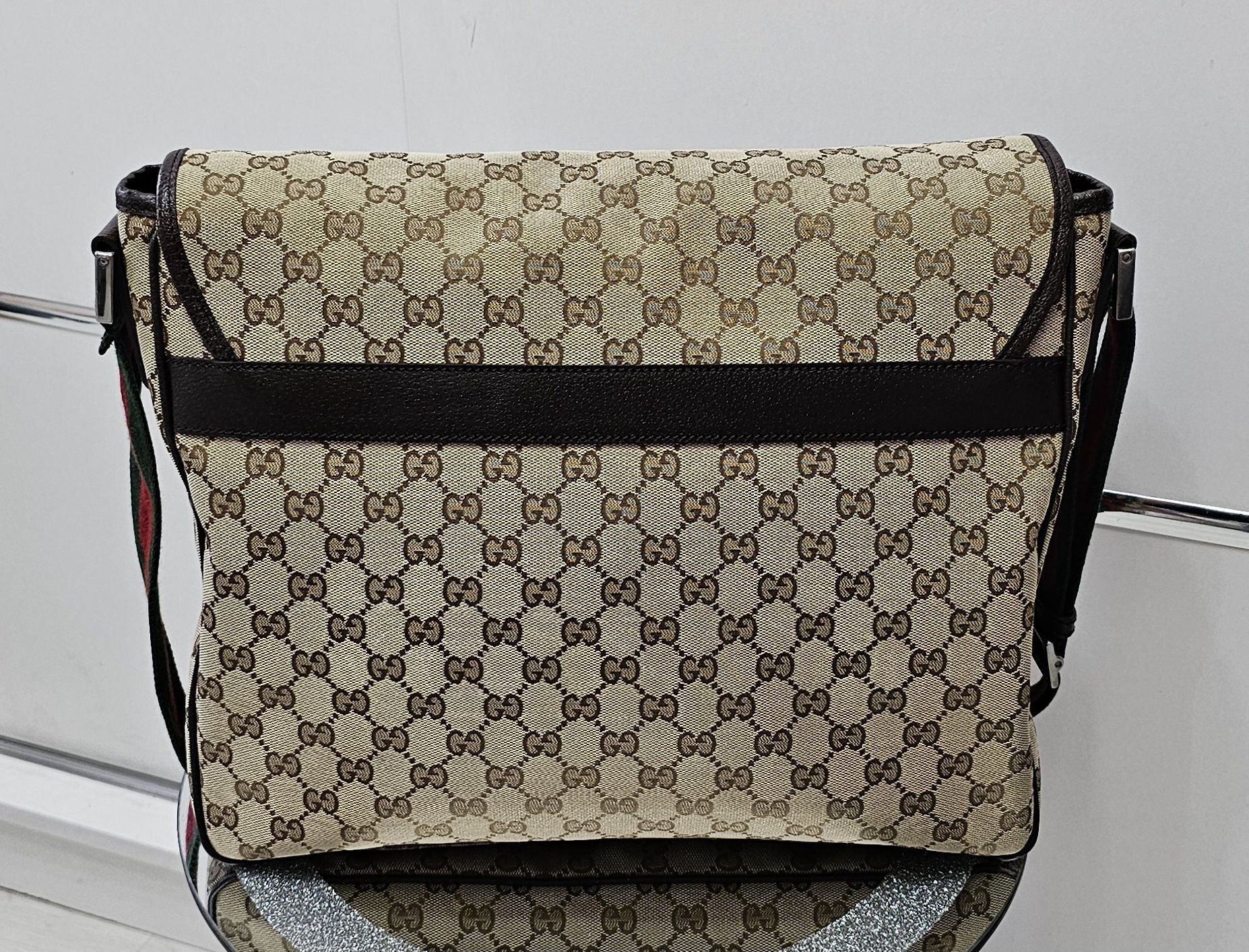 Torba Gucci Tan Canvas Web Messenger Bag Monogram GG