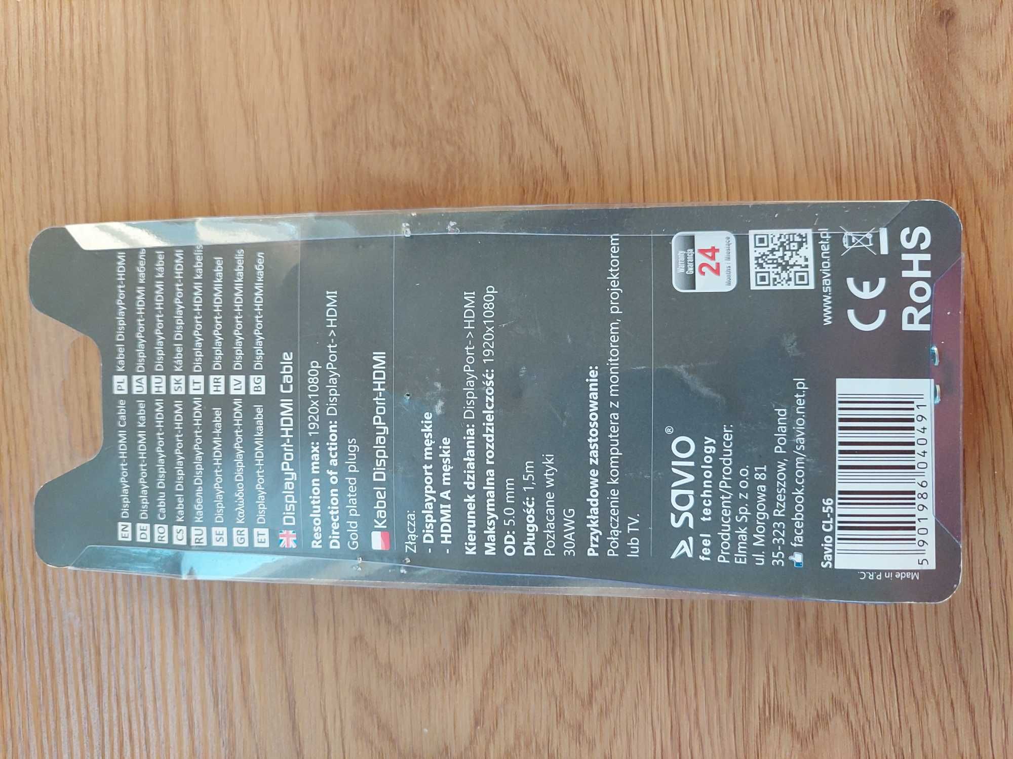 SAVIO Kabel DisplayPort (M) - HDMI (M) 1,5m, CL-56