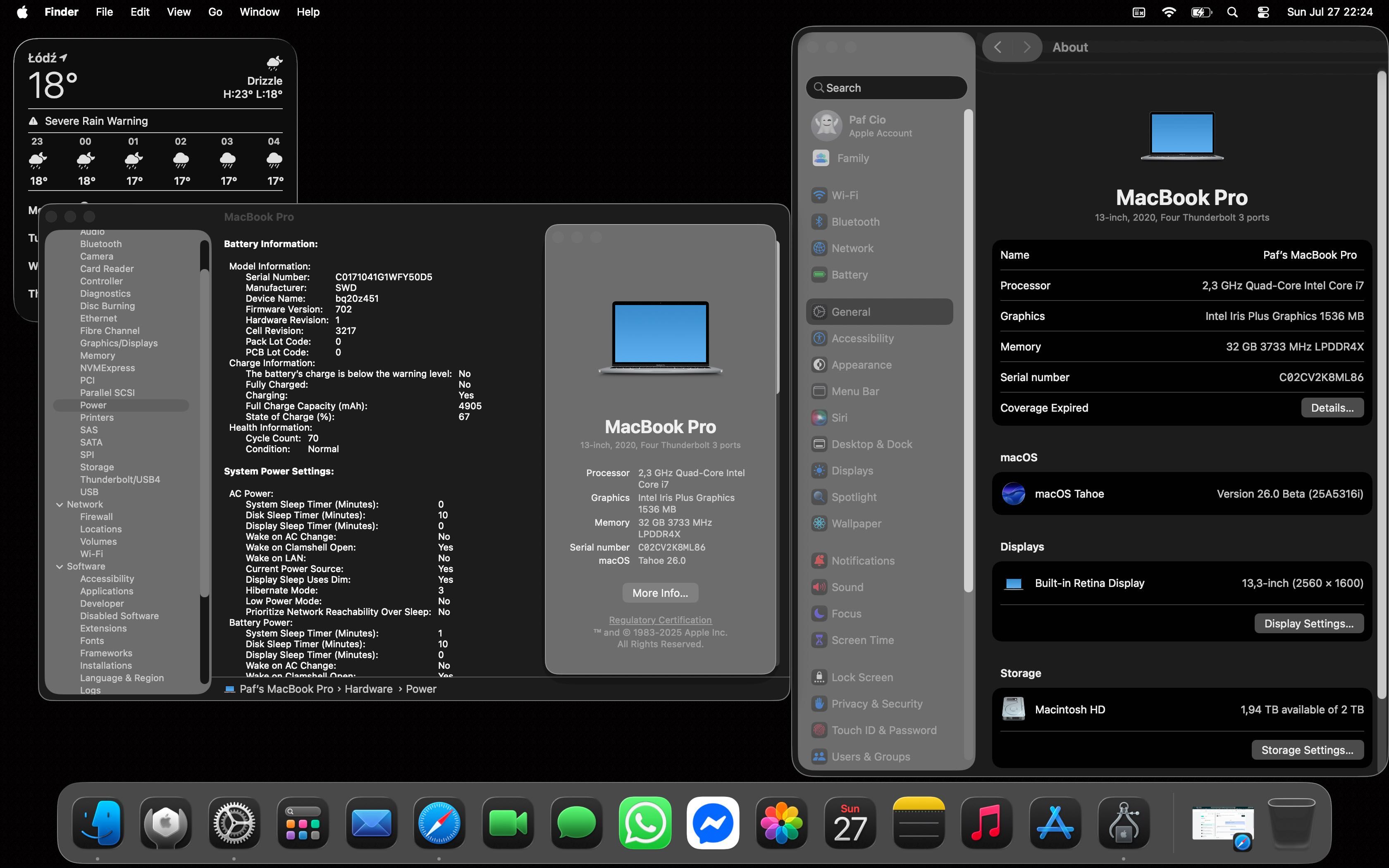 MacBook Pro 13,3' A2251 i7 32GB 2TB MacOS Tahoe Office H&B 2024