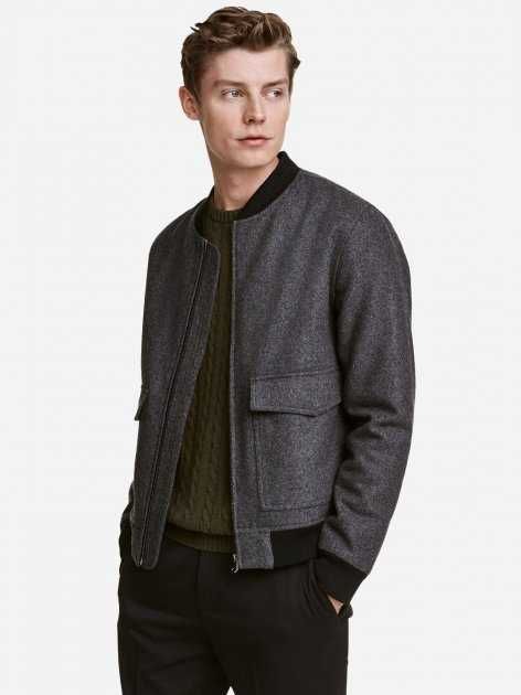 Стильна тепла куртка бомбер H&M Gray Wool Bomber Розміри S/M