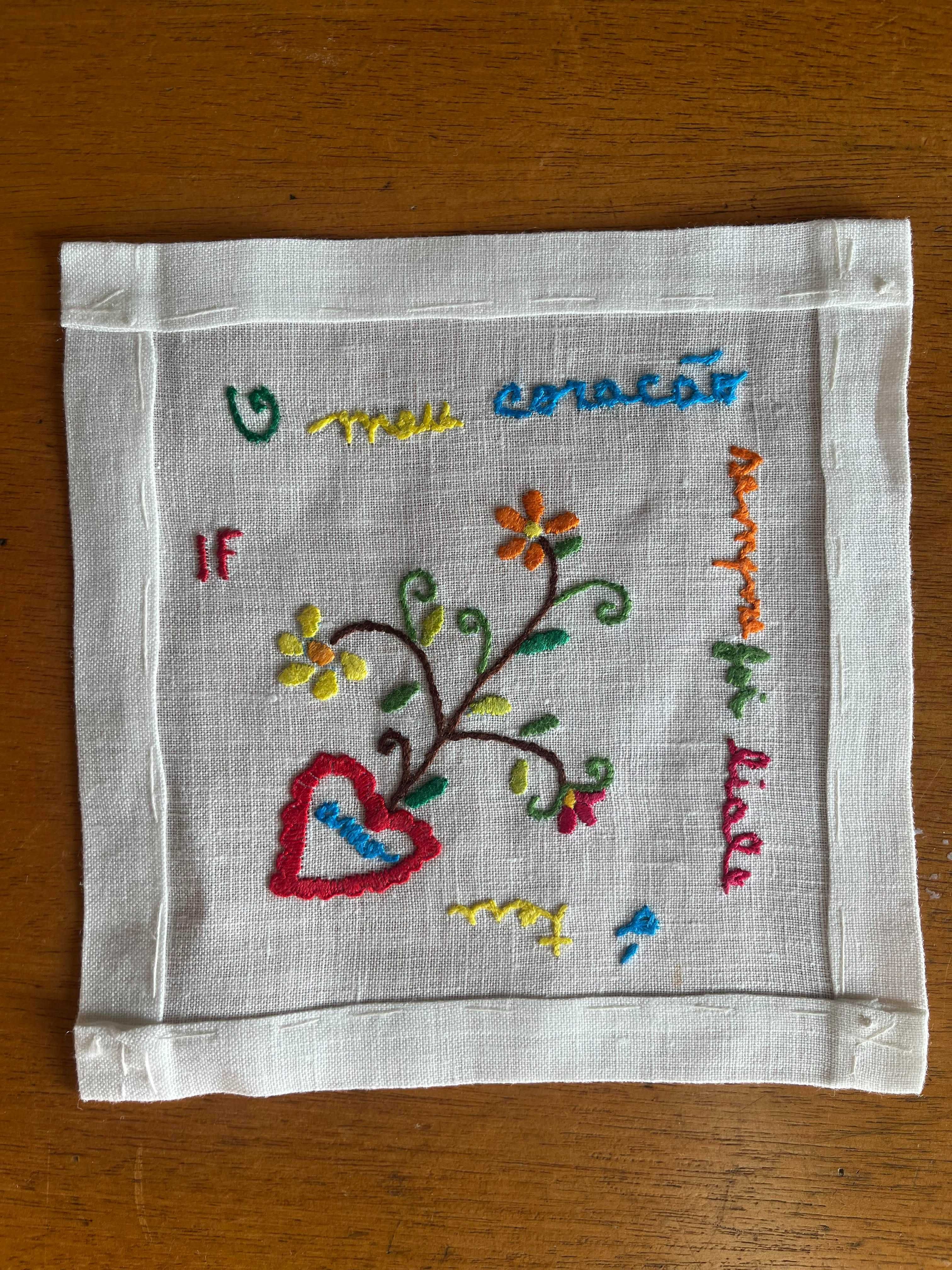 Coleção de 5 Lenços de Namorados 15x15cm em linho, para emoldurar