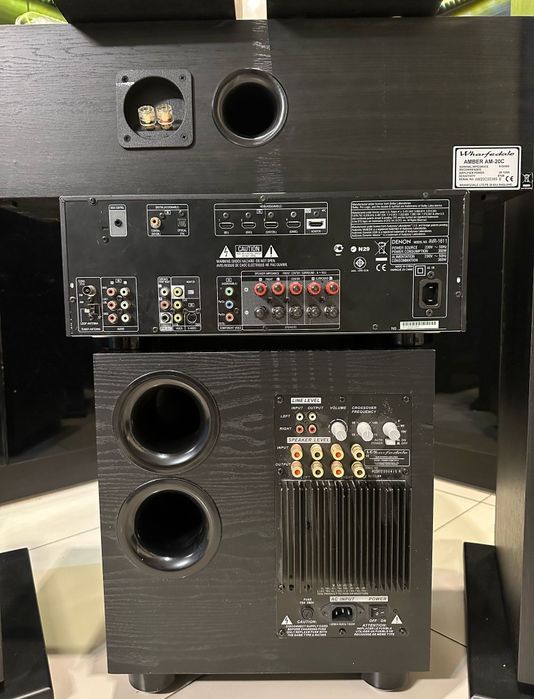 Kino domowe Amplituner Denon Kolumny Wharfedale Subwoofer Aktywny