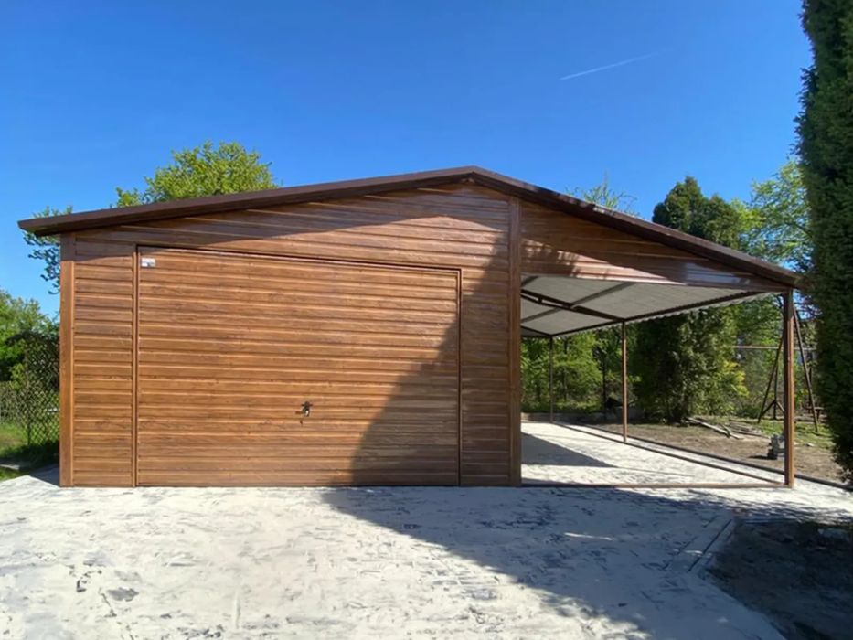 Garaż jednostanowiskowy 4x6 m wiata 3m - Dach dwuspadowy, Brama uchyln