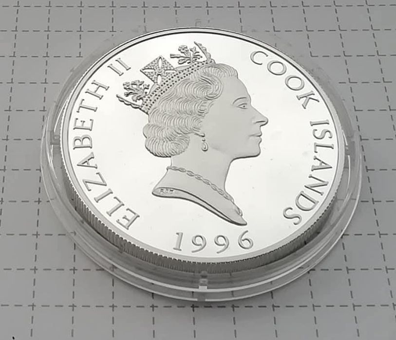О-ви Кука. 5 доларів 1996р. ПІНГВІН. СРІБЛО. ПРУФ. Сертифікат.