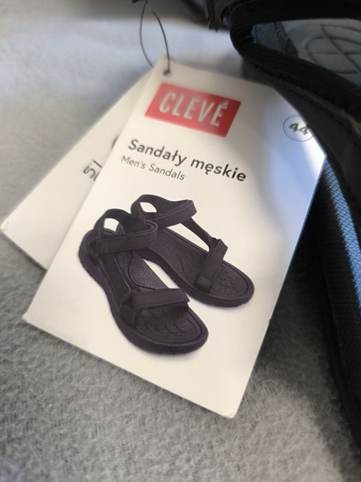 Lekkie czarne sandały męskie zapinane na rzepy 44