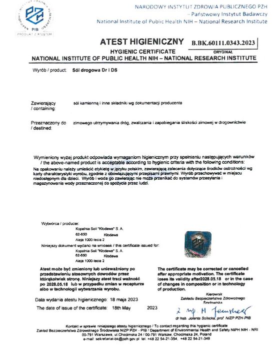 Sól drogowa Kłodawa DR1 1000kg| Worki 25kg | Dostawa cała Polska