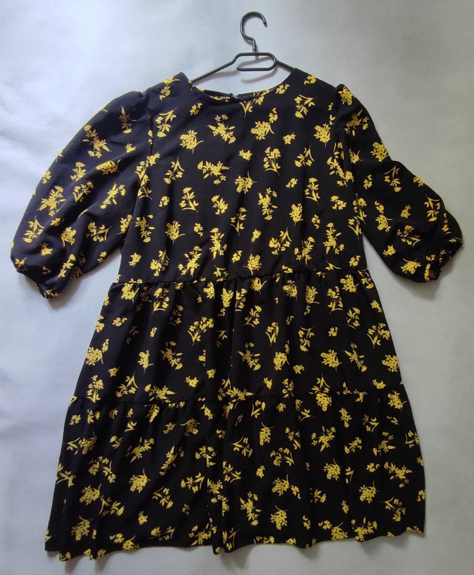 Sukienka krótka damska plus size w kwiaty we wzory rękaw3/4 rozmiar 50