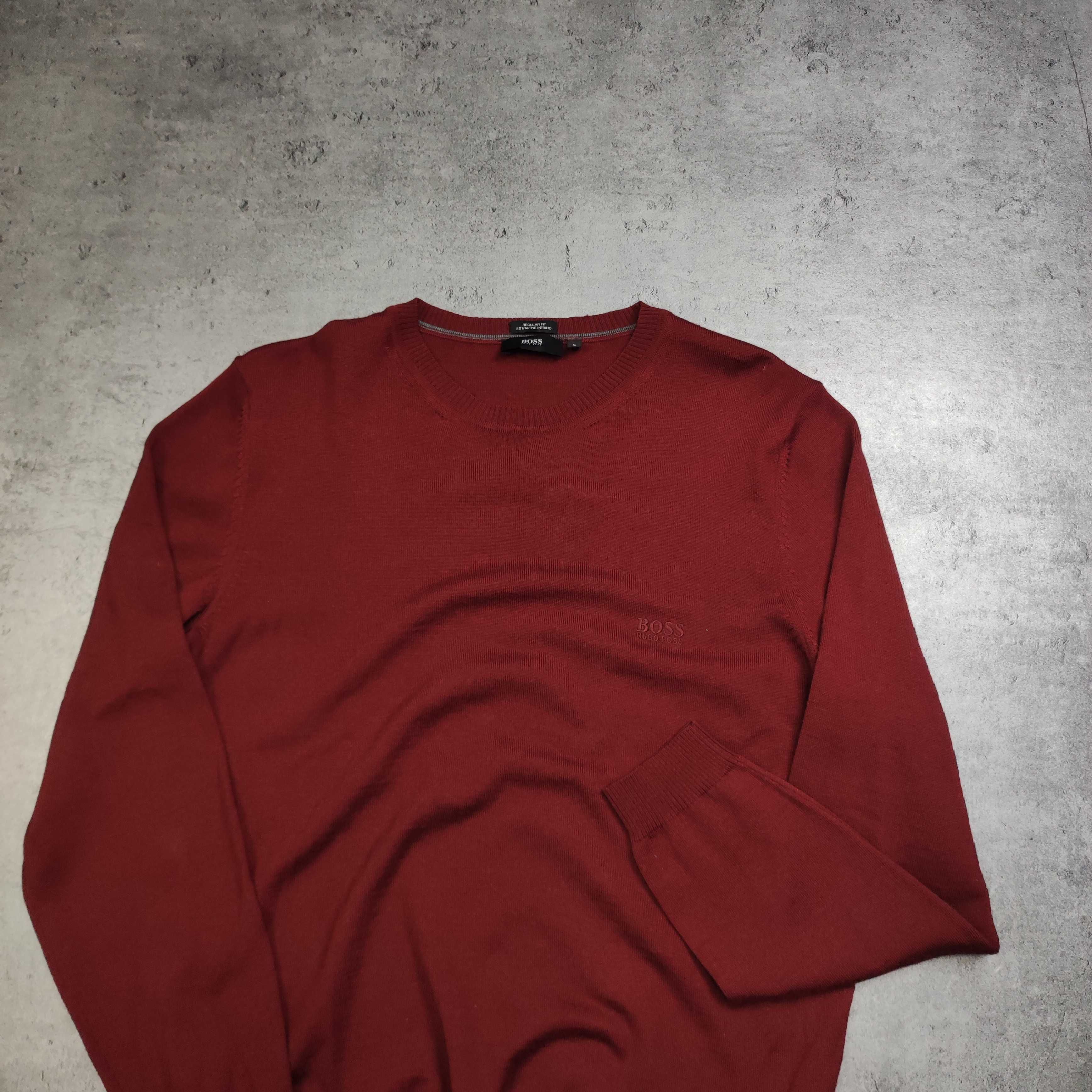 MĘSKI PREMIUM Rudo Brązowy Sweter Elegancki Wełna Merino Hugo Boss