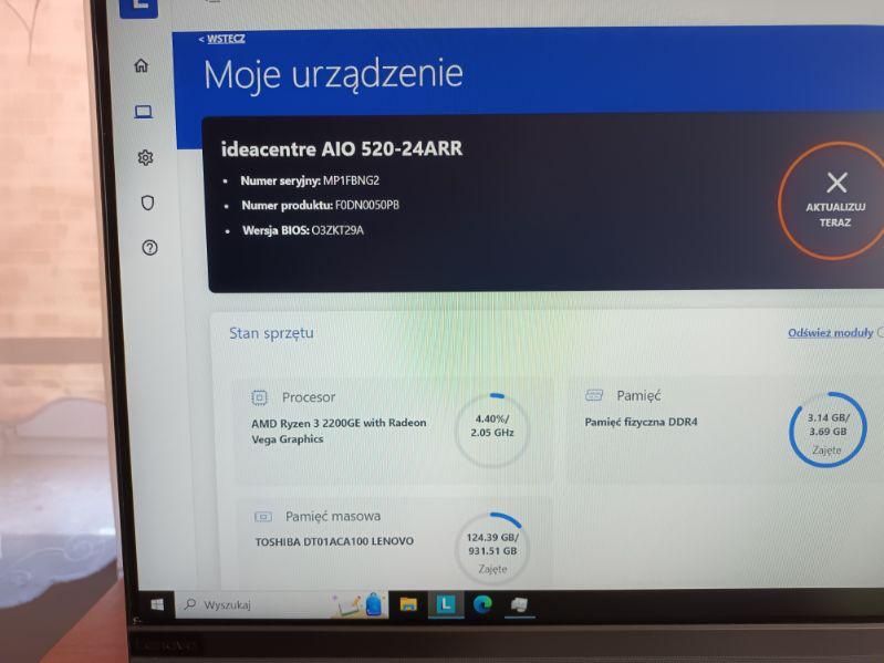 Lenovo AIO 520-24 ARR all in one na części wyciek LCD