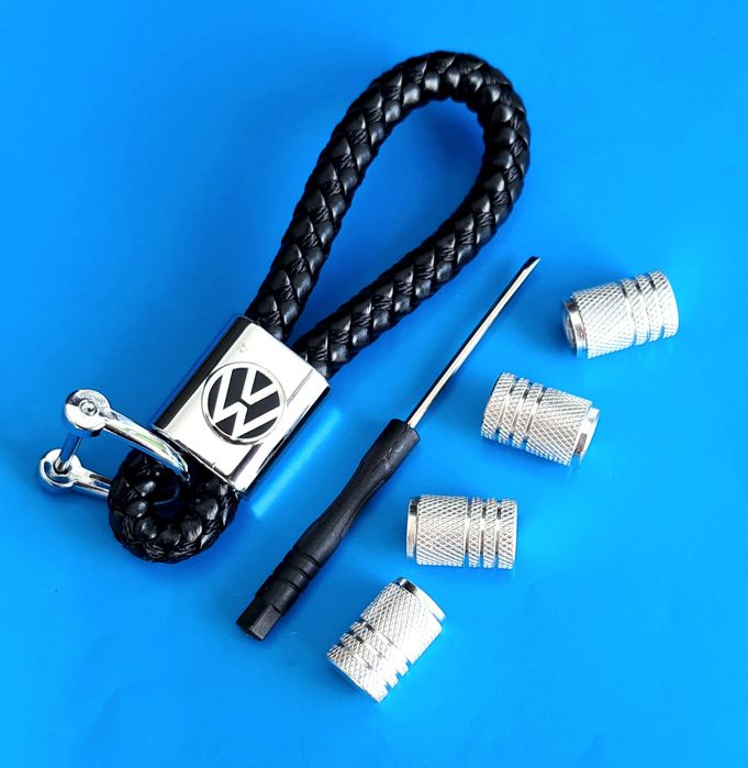** NOWY Breloczek VW VOLKSWAGEN + Nakrętki na wentyle srebrne tuning