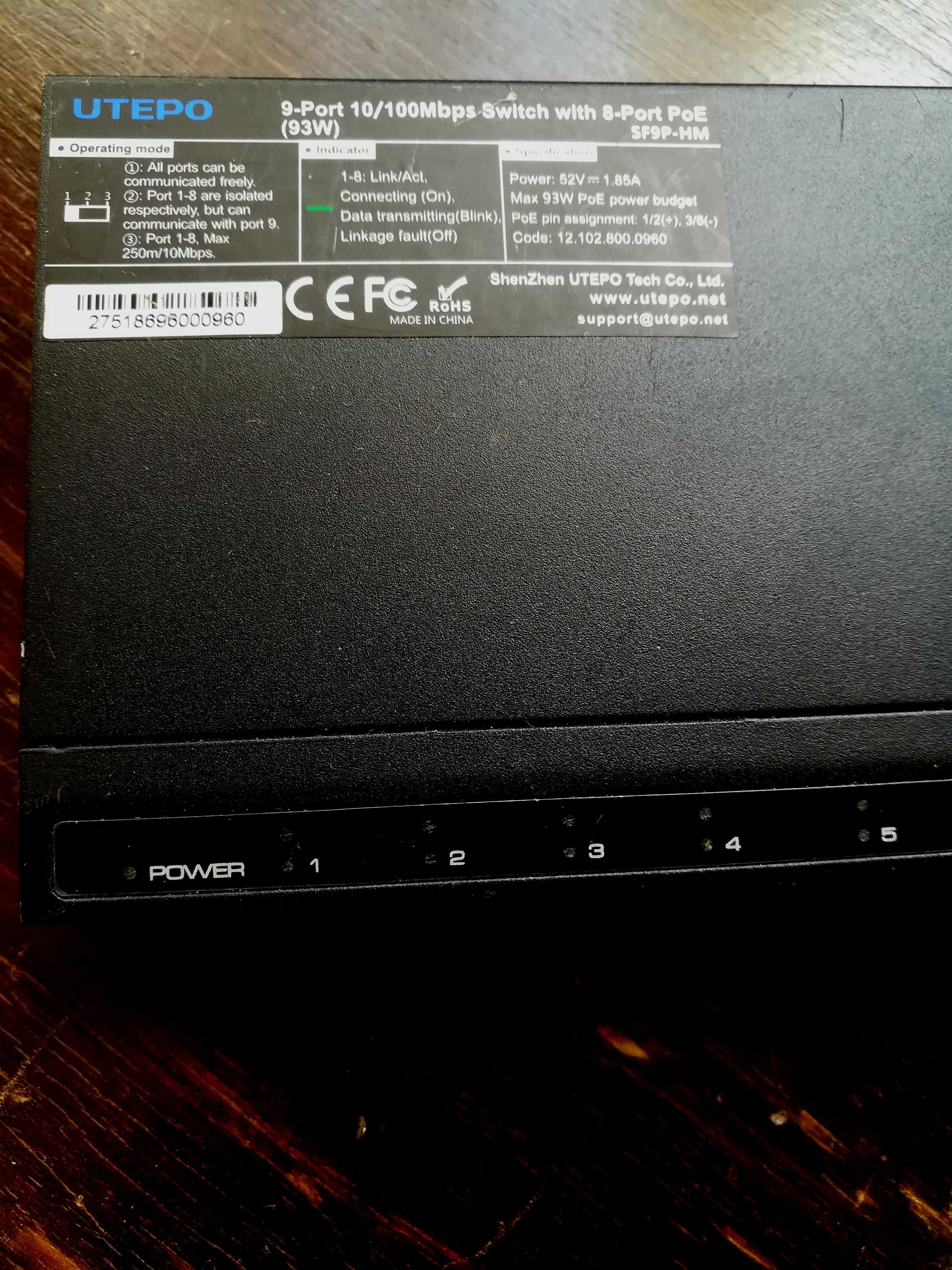Продаю 9-портовый неуправляемый коммутатор PoE SF9P-HM 10/100 Мбит