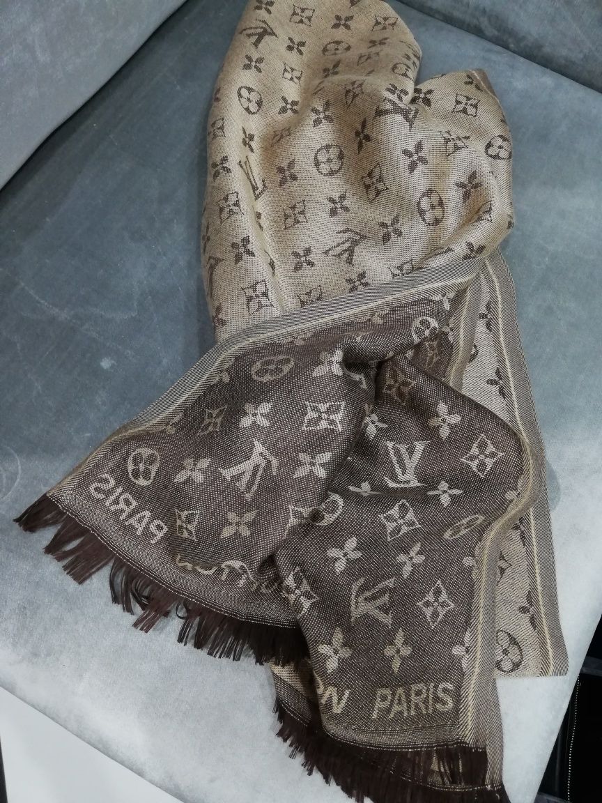 Klasyka brąz beż LV monogram szal miękki ciepły kaszmir