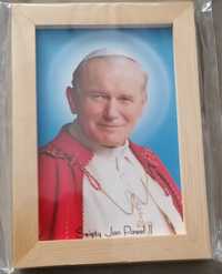 Obrazek Jan Paweł II w drewnianej ramce 12x17 nowy
