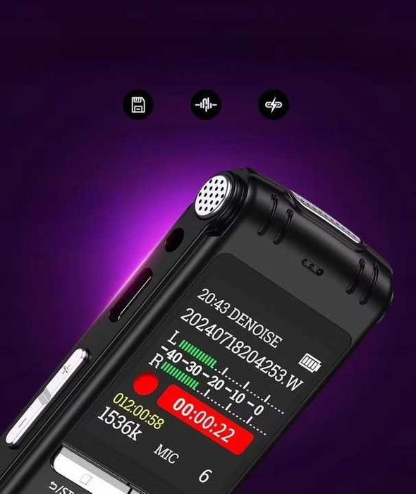 Dyktafon cyfrowy z odtwarzaczem MP3, Karta 128GB