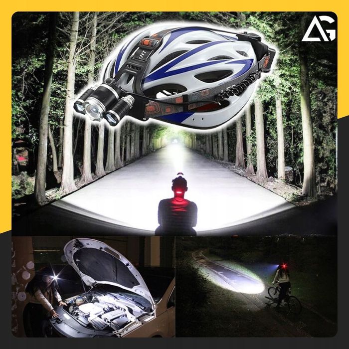 Latarka Czołowa Akumulatorowa Bardzo Mocna 3x Led Czołówka Na Głowę fv