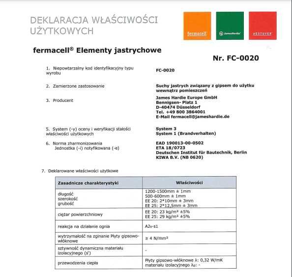 Płyta suchy jastrych Fermacell - płyty gipsowo włóknowe 500x1500 20cm