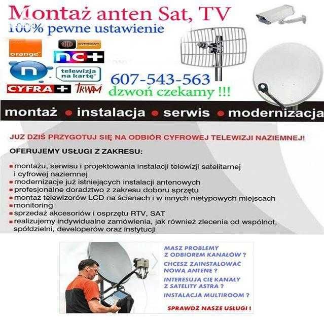 Montaż anten, monitoring  sat  Luboń, Kórnik , Śrem starlink