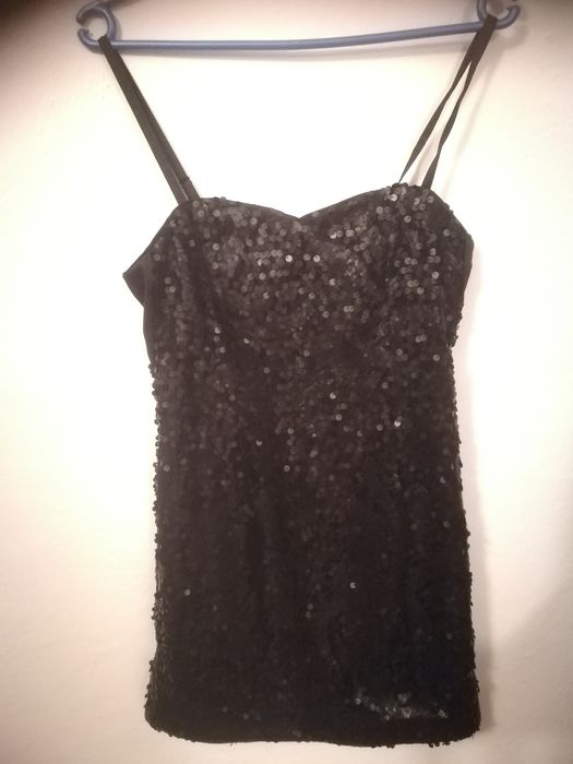 Sukienka mini, czarna, cekiny, na ramiączkach, H&M rozmiar 38